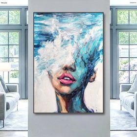 Hand Painted Oil Painting Abstract Portrait Wall Art Hand painted-Nordic Light Blue Girl Oil Paintings On Canvas-Hand Made-For Home Decoration (style: 01, size: 150X220cm)
