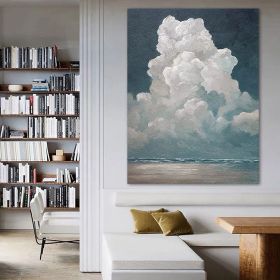 Hand Painted Oil Painting White Cloud Textured Wall Art Blue Sky Painting Cloud Painting Minimalist Cloud Wall Art White Cloud Art Blue Sky Wall (style: 01, size: 90X120cm)