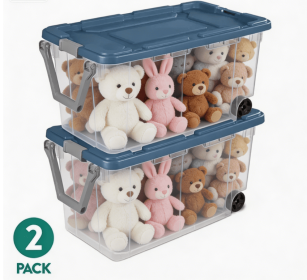 160 Quart Durable Clear Storage Container with Latching Lid and Pull Handle, Green, 2 Pack (Color: Blue)