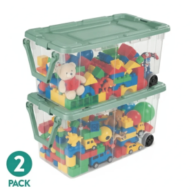160 Quart Durable Clear Storage Container with Latching Lid and Pull Handle, Green, 2 Pack (Color: Green)